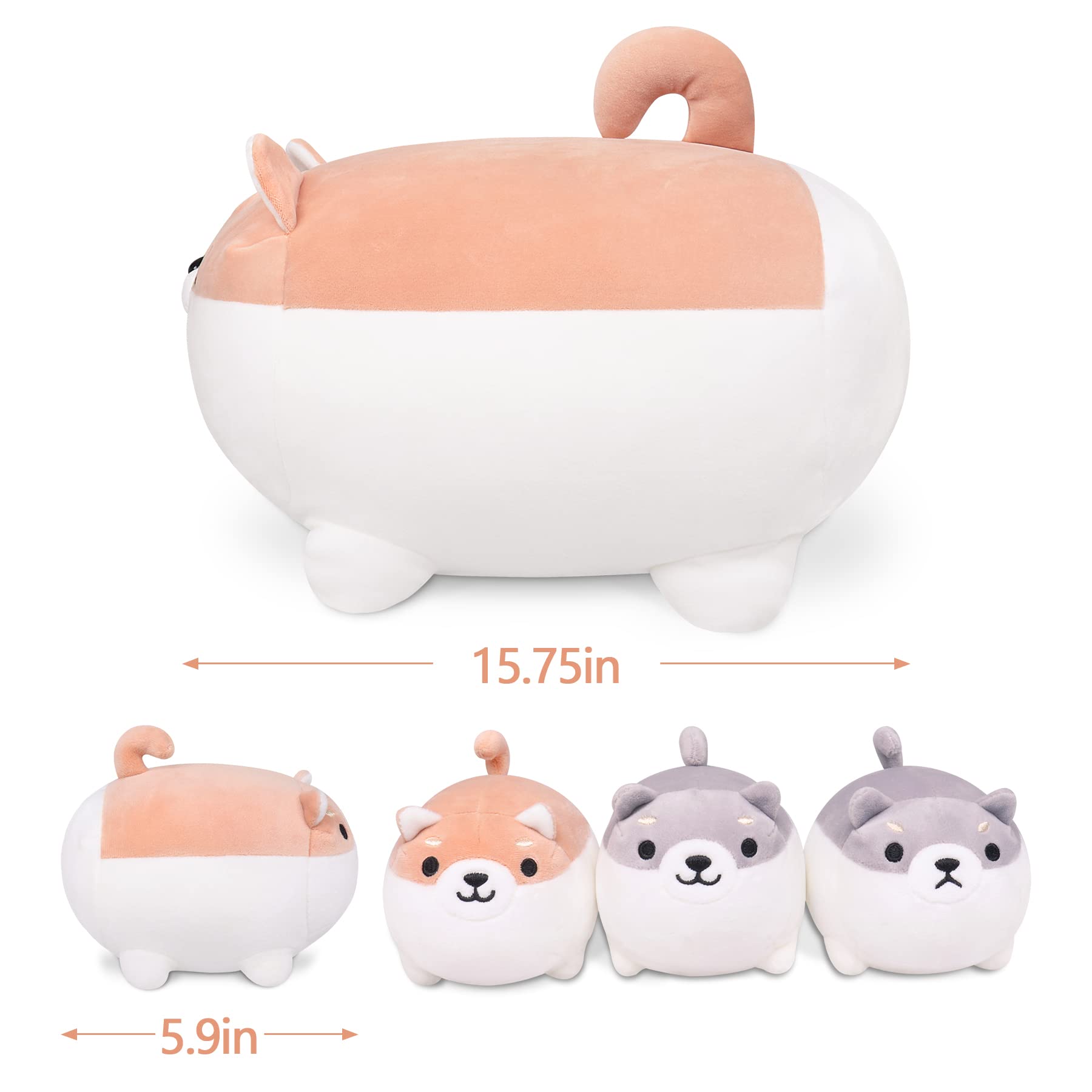 Shiba Inu Plush, 5 PCS Shiba Inu Stuffed Animal Family, 15.8" Corgi Plushie Cute Soft Plush Pillow Toy Anime Kawaii Plush Soft Corgi Pillow,Dog Mommy with 4 Puppies Plush Toy Gifts for Boys Girls