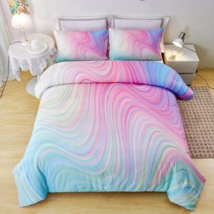 Helloosuu Girls Pink Comforter Twin,Pink Bedding Set for Girls,Tie Dye Comforter Set,Kids Comforter Set for Girls,Blue Pink Teen Comforter Twin with 2 Pink Pillowcases,Rainbow Comforter Set