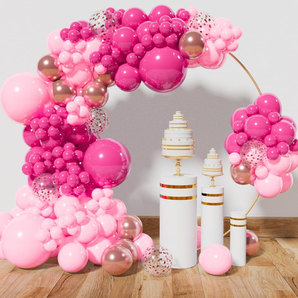 Pink Balloon Arch Garland Kit142 Pcs, Pink Balloon Garland Kit Metallic Rose Gold Confetti Balloons for Birthday Wedding valentines day Party Decorations.