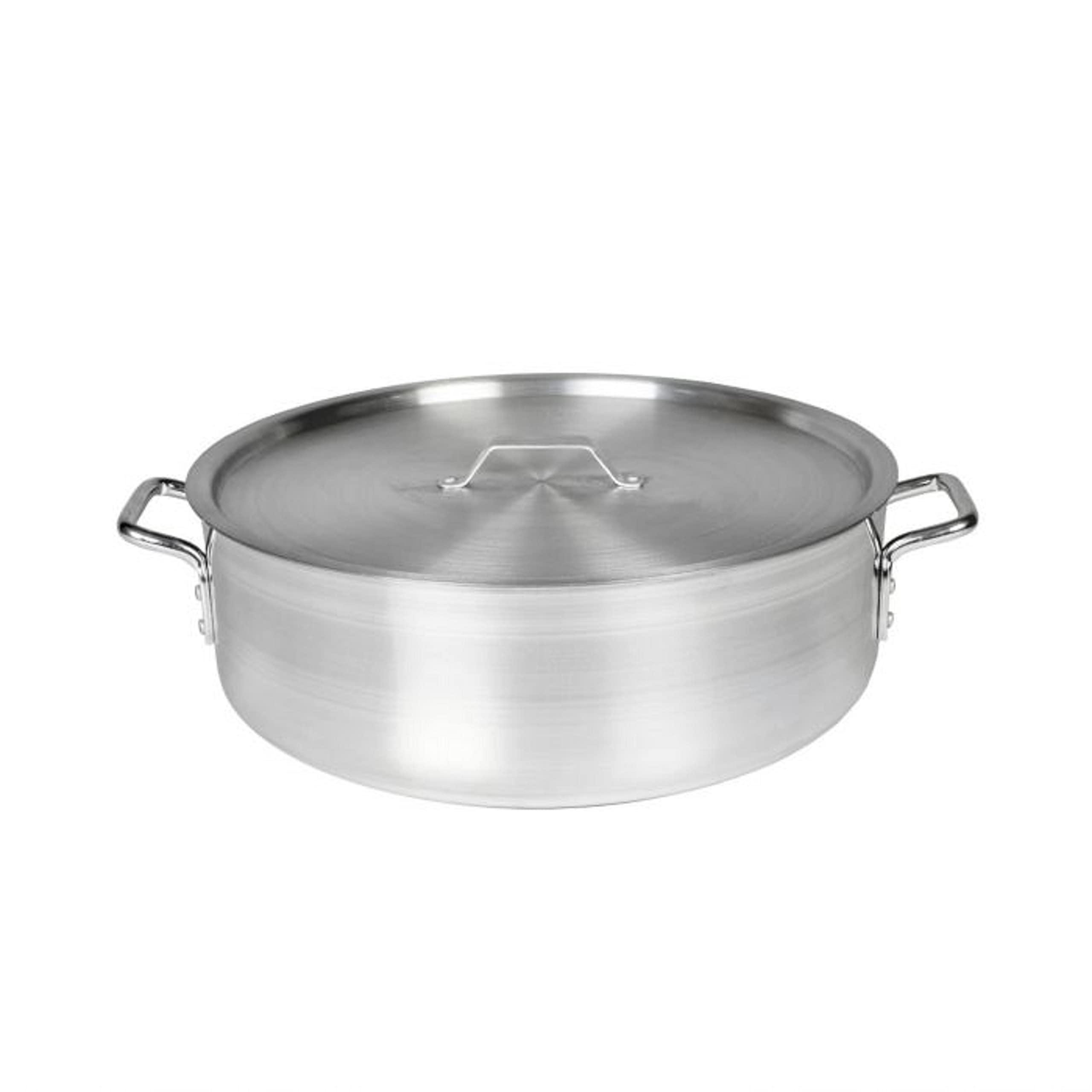 TrueCraftware- 40 qt. Aluminum Brazier Pot with Cover 6mm Thickness- Heavy Weight Cookware Braiser Pan Braising Pan Perfect Roasting Baking Sauteing Searing and Pan Frying Mirror-Finished