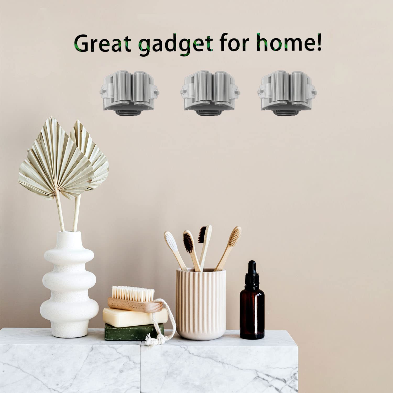 2 Pcs Self Adhesive Broom Holder, No Drilling Broom Holder Broom and Mop Grippers Wall Mount Broom and Dustpan Hanger Damage-Free for Laundry Room, Kitchen, Garden, Garage Storage Systems - Gray