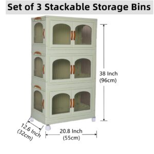 Fordonral 3 Pack Closet Organizers and Storage, Collapsible Storage Bins with Lids and 3 Doors, Heavy Duty Stackable Storage Bins Modern Cabinet, 3 × 11 Gallon / 50 Liters / 44 Quart