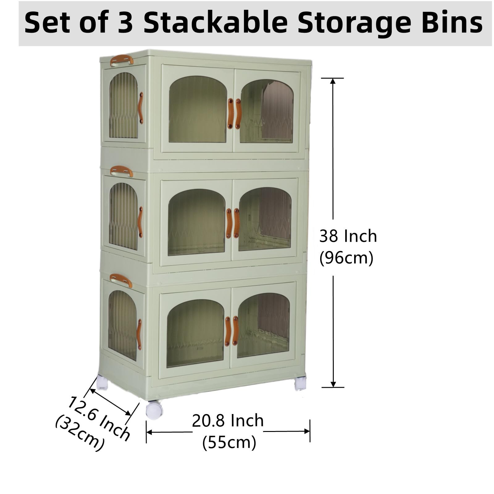 Fordonral 3 Pack Closet Organizers and Storage, Collapsible Storage Bins with Lids and 3 Doors, Heavy Duty Stackable Storage Bins Modern Cabinet, 3 × 11 Gallon / 50 Liters / 44 Quart