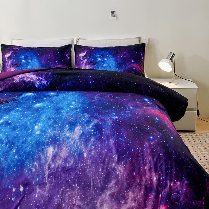 Helloosuu Galaxy Bedding Twin,Girls Purple Comforter Set,Twin Size Comforter Set for Boys Kids,Teen Girl Bedding Set Twin,Space Bedding,Kids Comforter Set for Girls,Twin Girl Comforter Set