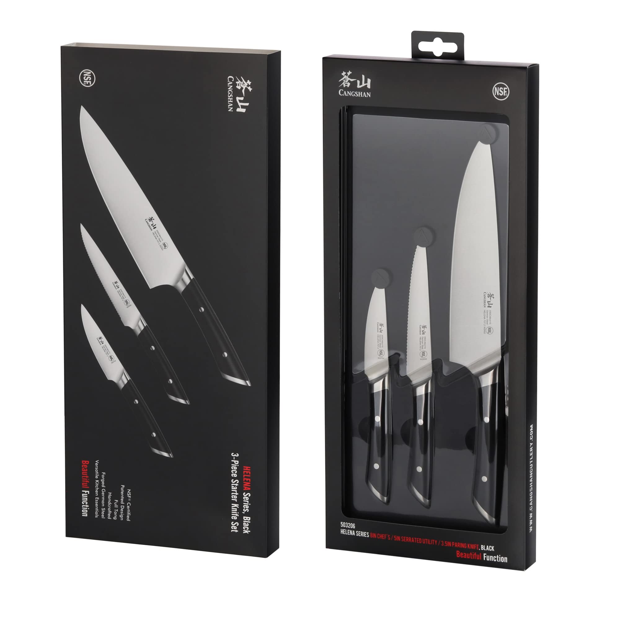 Cangshan HELENA Series German Steel Forged Starter Knife Set (Black, 3-Piece)