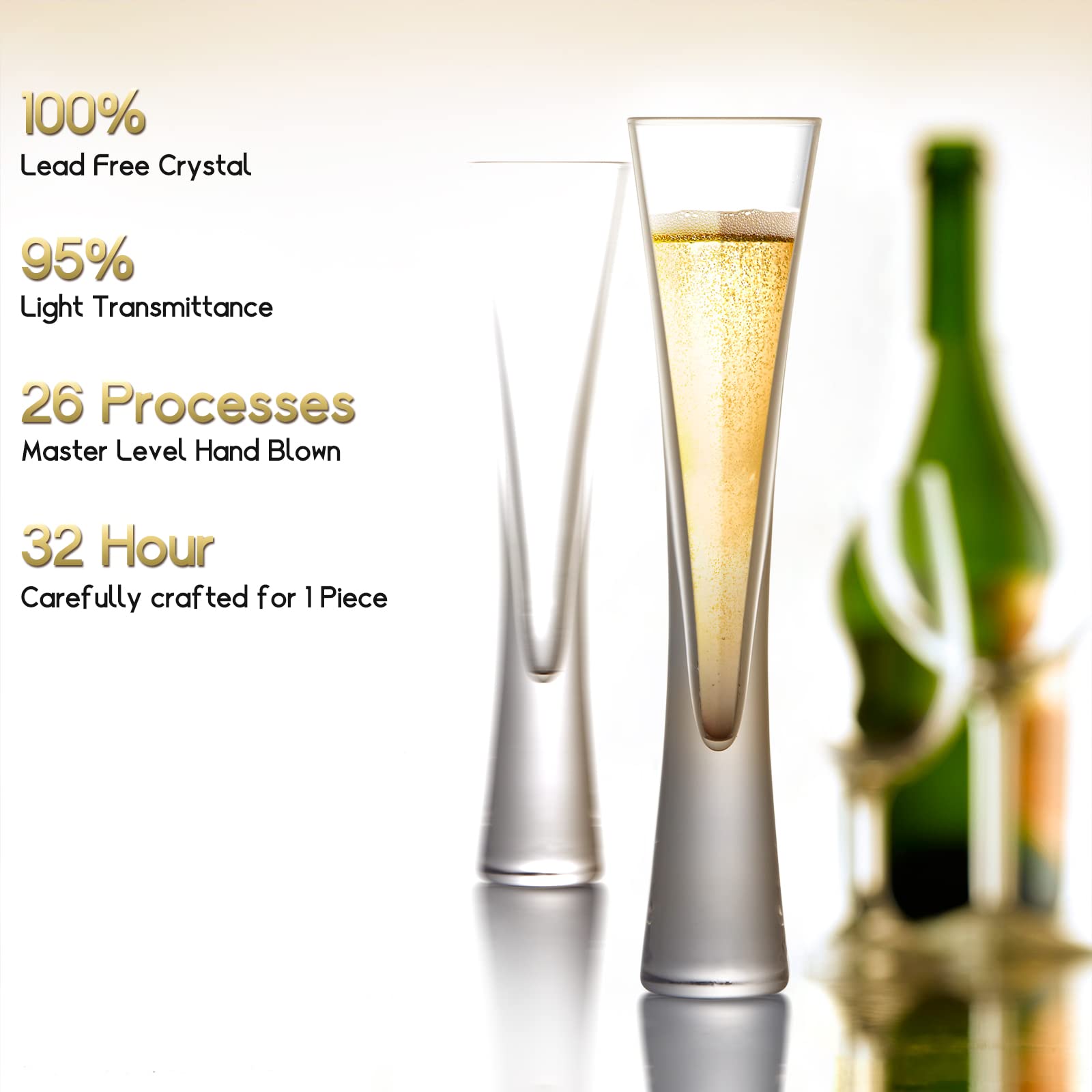 NUTRIUPS Hand Blown 5oz-2 Pack Champagne Flutes Glasses, Clear Crystal Glass Champagne Glasses