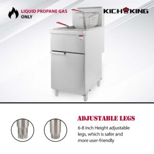 KICHKING Natural Gas Floor Fryer, 3 Tube Commercial Deep Fryer with 2 Baskets, 40 lbs Capacity, 90000 BTU, Restaurant Stainless Steel Gas Upright Fryer, Deep Floor Fryer Consistent Temp 200-400°F