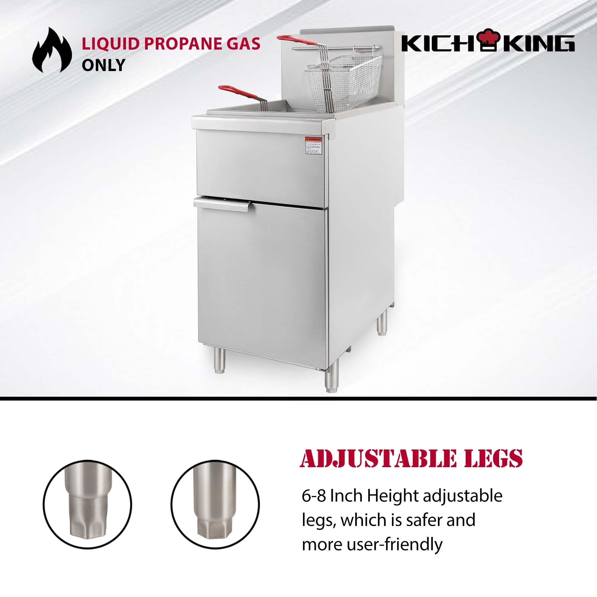 KICHKING Natural Gas Floor Fryer, 3 Tube Commercial Deep Fryer with 2 Baskets, 40 lbs Capacity, 90000 BTU, Restaurant Stainless Steel Gas Upright Fryer, Deep Floor Fryer Consistent Temp 200-400°F