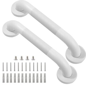 rackickyer shower grab bar, 2 pack 12 inch white bathroom grab bar, 1.25" diameter 304 stainless steel anti-slip grab bars for bathtubs and showers, handicap shower grab bar for seniors elderly