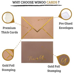 Heavy Duty Thank You Cards with Envelopes - 36 PK - Gold Thank You Notes 4x6 Inches Baby Shower Thank You Cards Wedding Thank You Cards Small Business Graduation Funeral Bridal Shower (Brown)