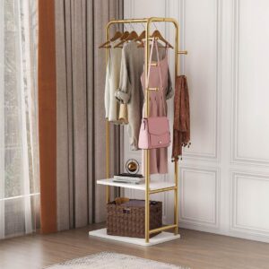 LBSLMJB Gold Metal Clothing Rack for Hanging Clothes Rack, Marble Base Heavy Duty Garment Racks for Organizer Hanging Clothes, Coats, Bag, Skirts, Shirts