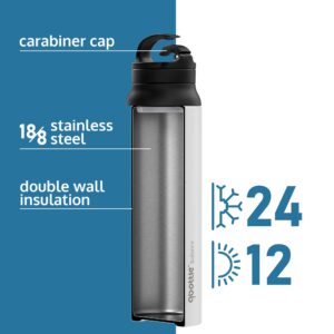 qbottle PREMIUM 27 oz Insulated Water Bottles with Carabiner Lid – Stainless Steel Water Bottle – Leak Proof Metal Water Bottle – No Sweat – Wide Mouth Hydroflask – ICE WHITE