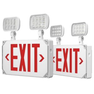 freelicht 2 pack waterproof ip65 exit sign with emergency lights, two led adjustable head emergency exit light with battery, exit sign for business