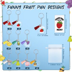 Batiyeer 36 Sets Funny Thank You Acrylic Keychains with Cute Fruit Pun Cards Employee Appreciation Gifts Greeting Note Key Rings Thank You Gifts for Team Teacher Student Staff