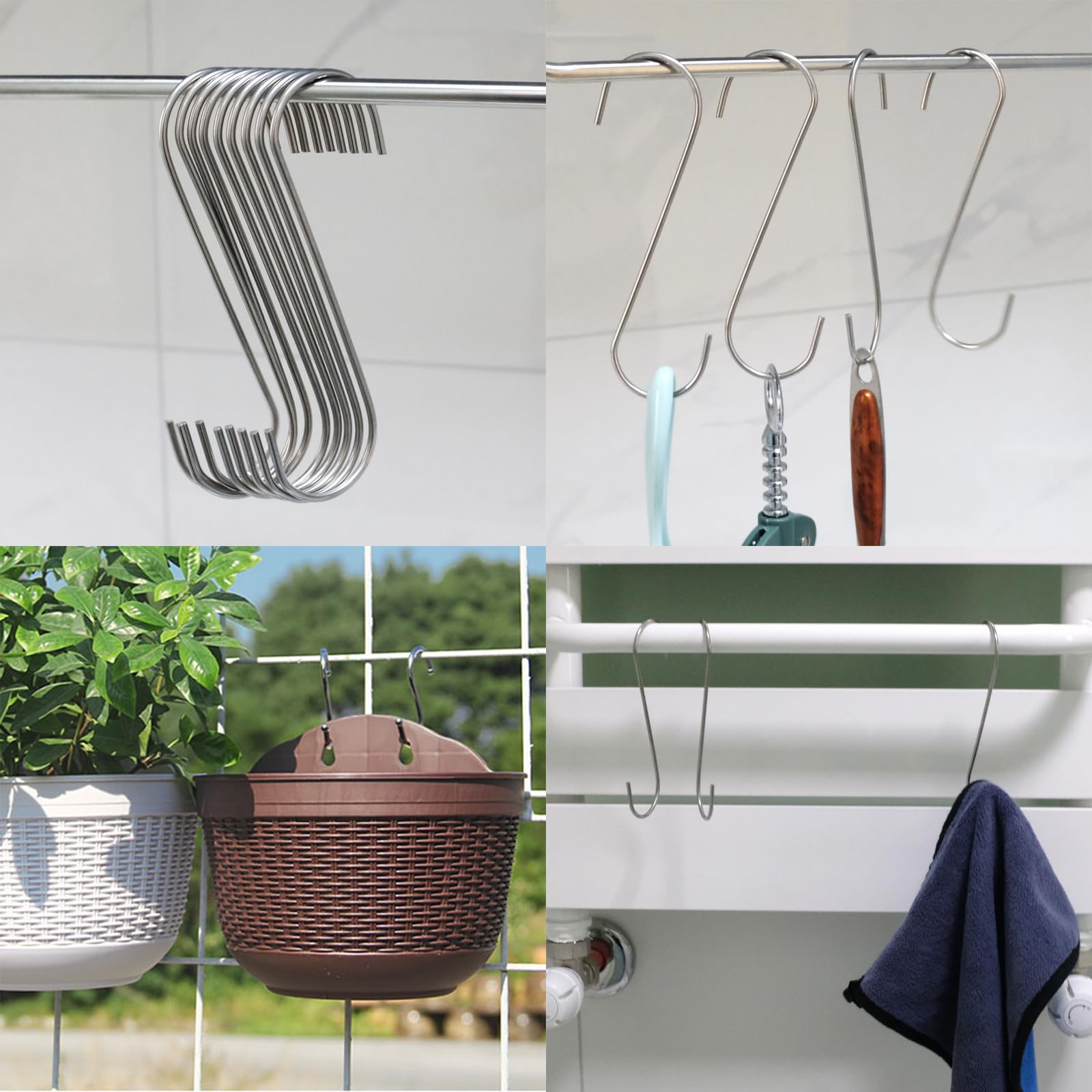 HTBMALL 20-Pack S Hooks - Stainless Steel Heavy Duty S Hooks for Hanging pots, Pans, Plants, Coffee Mugs, Towels in Kitchen and Bathroom, Coat, Bag, Work Shop, Perfect Rack Hooks