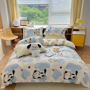 LIWHENHAO Rabbit Duvet Cover Set Twin 100% Cotton Bedding Cartoon Bunny Garden Red Apple Floral Pattern 1 Kawaii Flower Comforter Cover Zipper Closure 2 Pillowcases for Kids Girls Boys