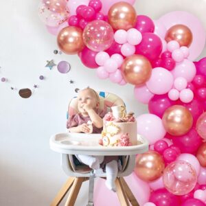 Pink Balloon Arch Garland Kit142 Pcs, Pink Balloon Garland Kit Metallic Rose Gold Confetti Balloons for Birthday Wedding valentines day Party Decorations.