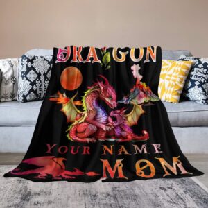 Personalized Dragon Throw Blanket with Name- Soft, Fuzzy & Warm- 60x80 Inches Lap Size Blanket for Couch, Office - Red Cute Throw Gift for Girls, Boys