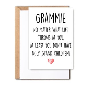 funny grammie card, no matter what life throws at you at least you don't have ugly grand children, greeting birthday card, mother's day card