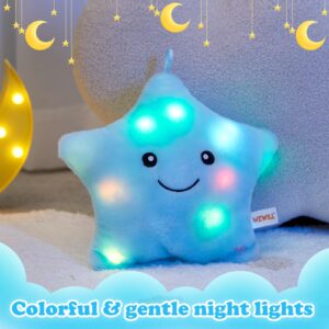 WEWILL 9'' LED Twinkle Star Soft Plush Pillow Toys Glowing Stuffed Star Light up Pillow Plush with Colorful Night Lights Birthday Valentines Day Gift for Toddler Kids(Blue)