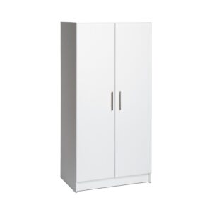 Prepac Elite 2 Door Wardrobe Cabinet, 32" W x 65" H x 20" D, White & Elite 2 Door Standing Storage Cabinet, 16" D x 32" W x 65" H, White