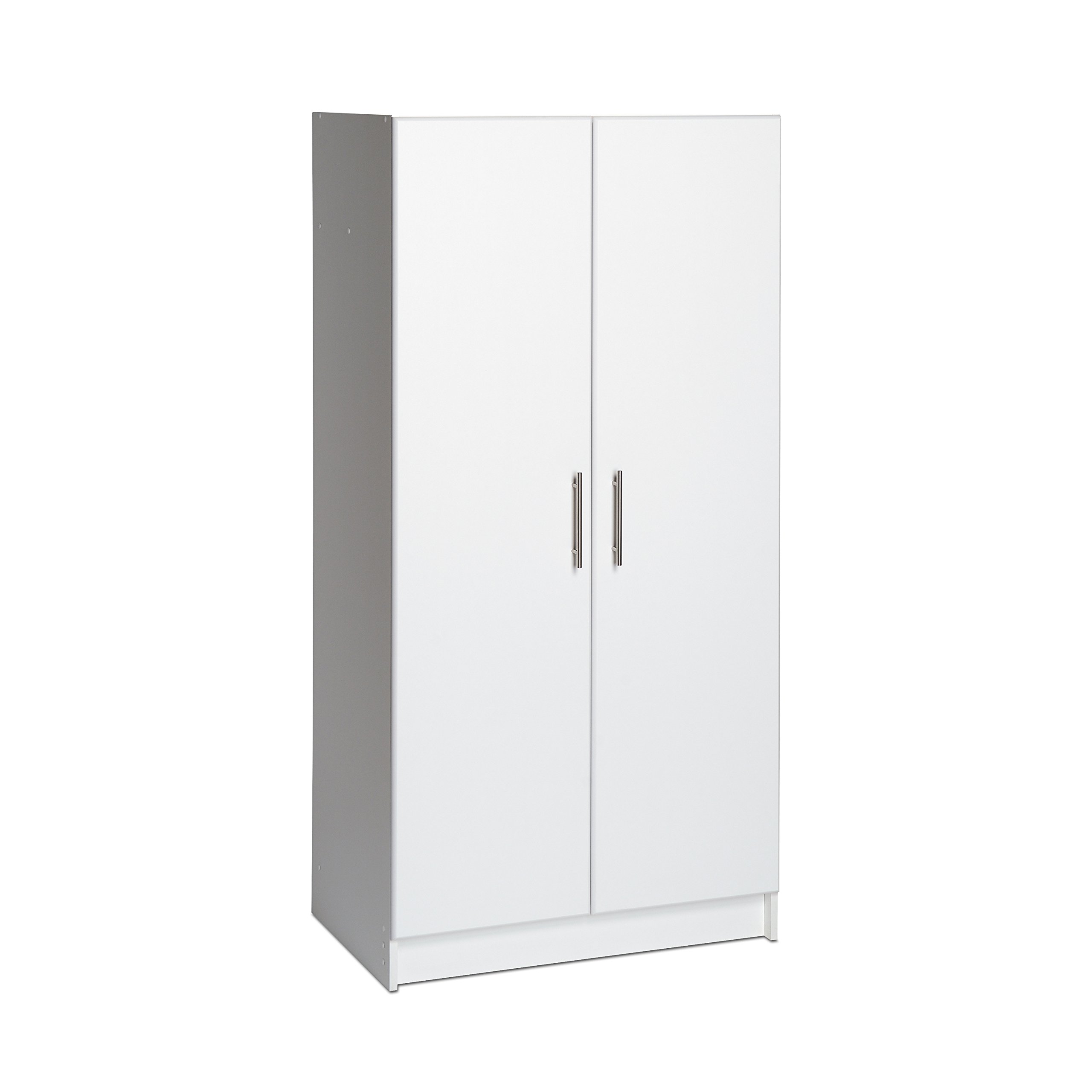 Prepac Elite 2 Door Wardrobe Cabinet, 32" W x 65" H x 20" D, White & Elite 2 Door Standing Storage Cabinet, 16" D x 32" W x 65" H, White