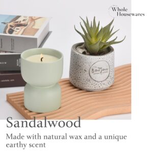 WHOLE HOUSEWARES Ceramic Scented Candle with Sandalwood Fragrance - Decorative Ligh Green Candle for Aromatherapy, Relaxation, and Home Decor - Elegant and Soothing Candle for Ambiance and Self-Care