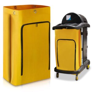 cleaning cart bag zippered front replacement janitorial cart bag 24 gallon large capacity commercial cleaning bags for cleaning cart housekeeping carts, yellow (33 x 16.8 x 10.5 inch)