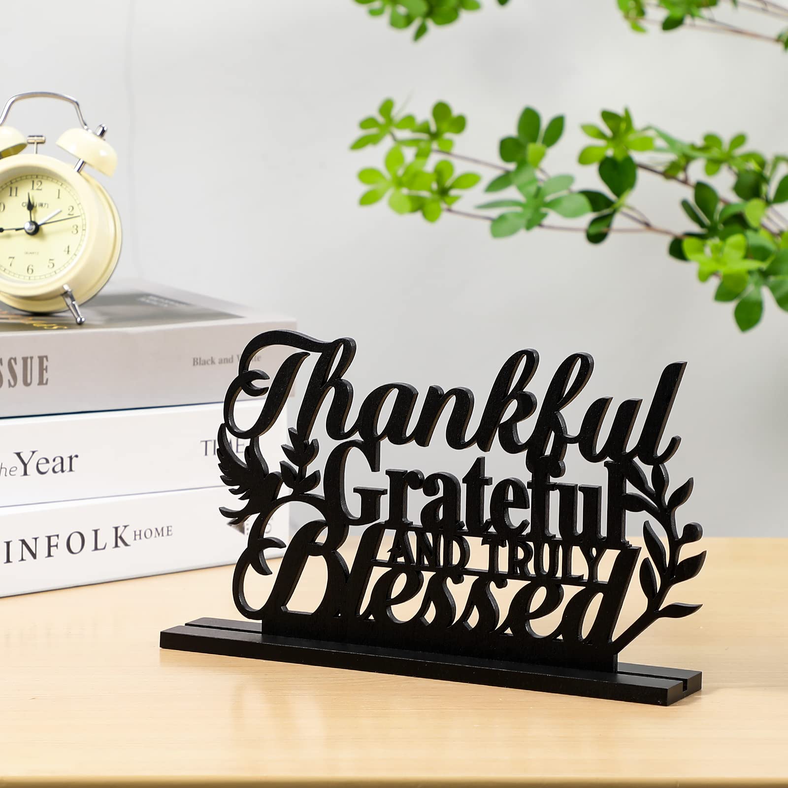 Geetery Inspirational Table Art Thankful Grateful and Truly Blessed Wooden Sign Inspirational Home Table Decoration Motivational Table Centerpieces for Home Kitchen Office Faith Gifts