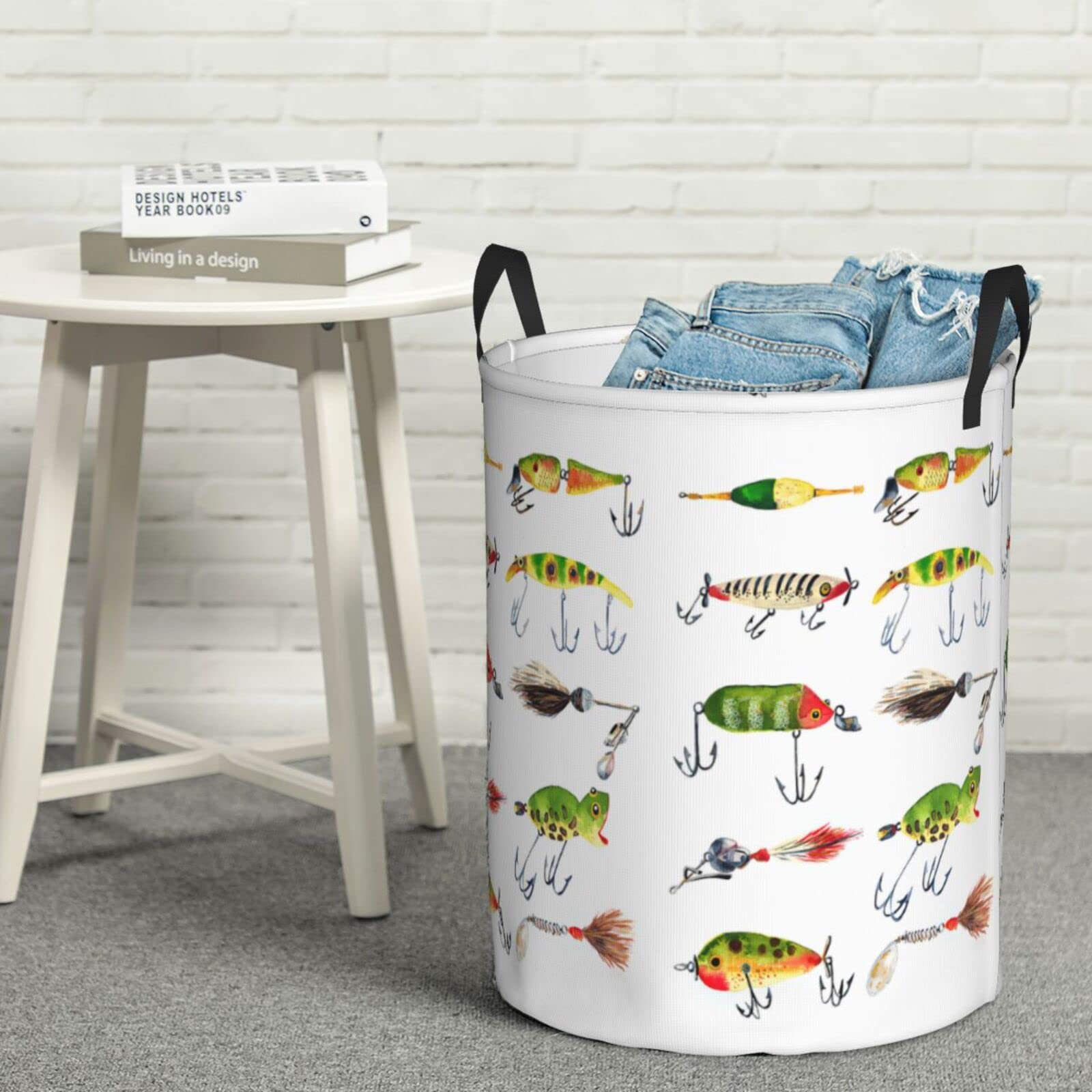 PUPSIKINS Laundry Basket Vintage Fishing Lures Laundry Hamper Collapsible Dirty Clothes Baskets Round Laundry Bag With Handles For Bathroom Bedroom College Dorms Home Laundry Room Kids Room