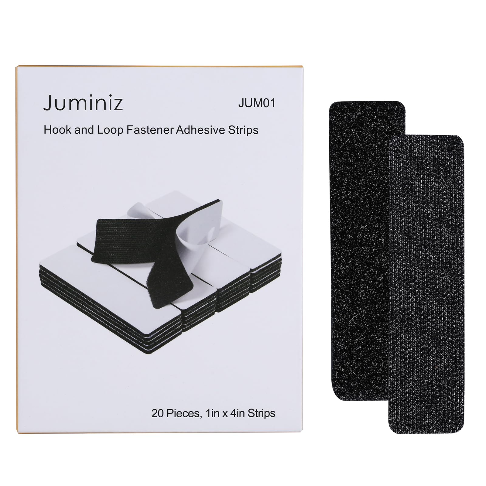 JUMINIZ 20 Sets 1x4 Inch Hook and Loop Fastener Strips with Adhesive Heavy Duty Double Sided Sticky Picture Hanging Wall Mounting Tape for Home and Office Use, Black