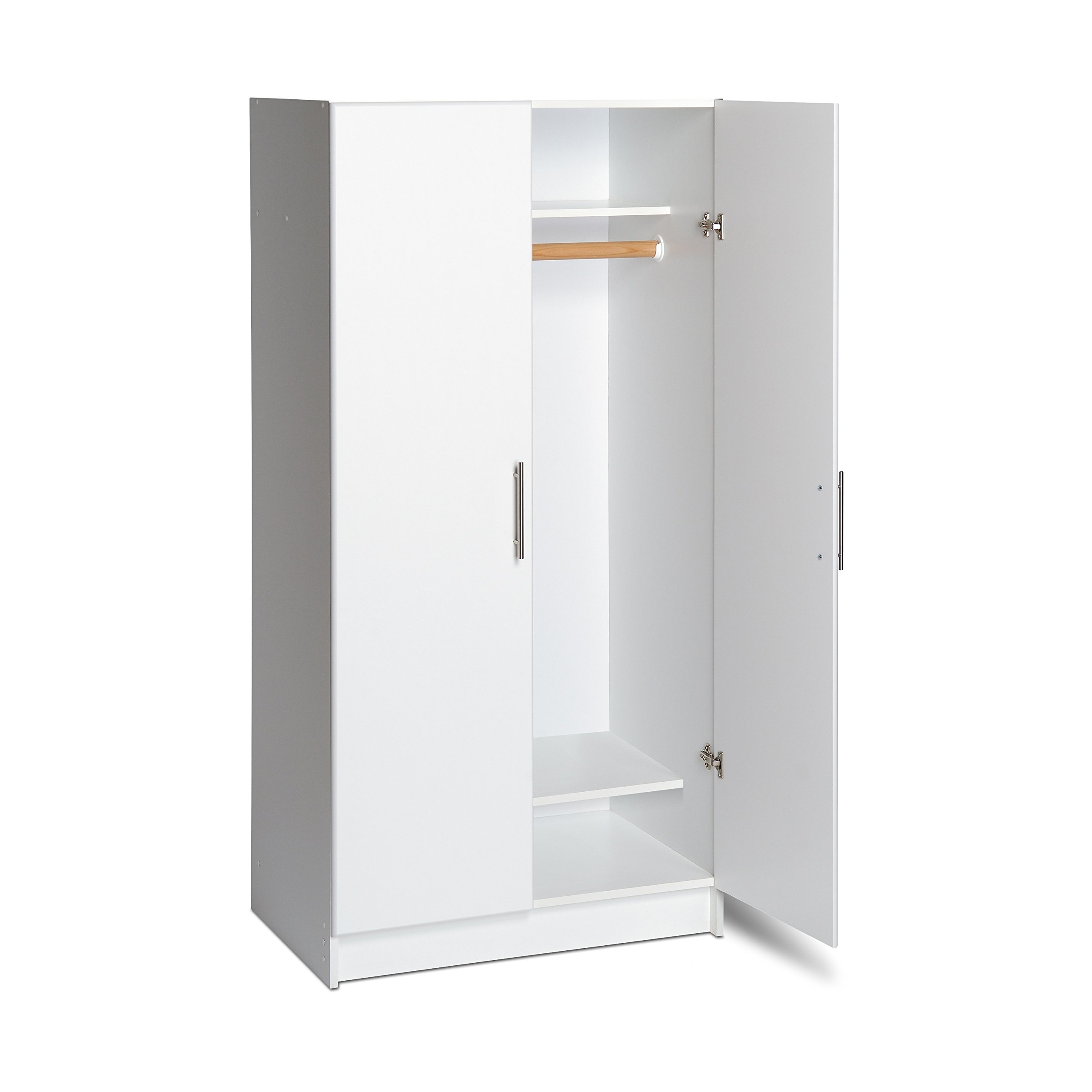 Prepac Elite 2 Door Wardrobe Cabinet, 32" W x 65" H x 20" D, White & Elite 2 Door Standing Storage Cabinet, 16" D x 32" W x 65" H, White