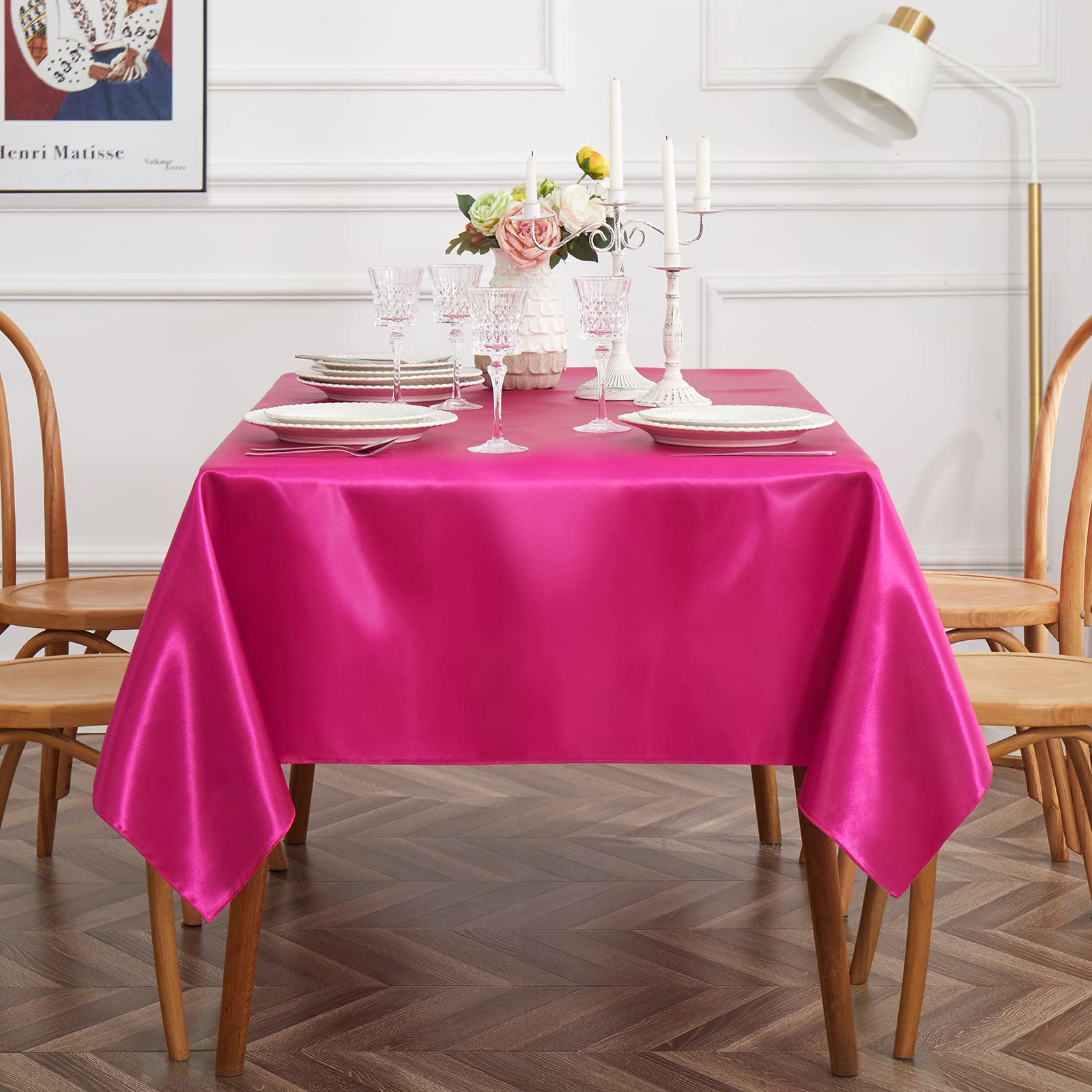 Cobedzy 1 Pack Hot Pink Satin Tablecloth, 58 x 102 Inches Rectangle Satin Table Cover,Smooth Fabric Satin Table Cloths,Luxury Silk Tablecloth for Party Wedding Dinner Restaurant