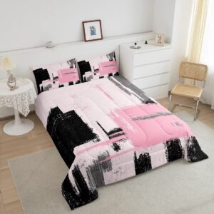 Feelyou Abstract Comforter Modern Abstract Art Comforter Set for Boys Girls Children Pink Black Pattern Bedding Set Room Decor Queen Size Duvet Set 3Pcs