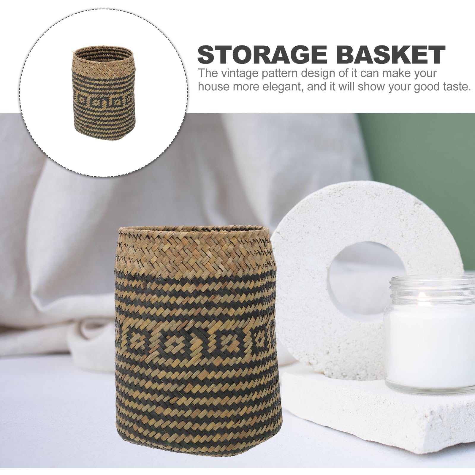 Cabilock Wastebasket Egg Storage Basket Wardrobe Baskets Wicker Waste Basket Sundries Basket Clothes Basket Office Trash Cans Convenient Waste Basket Straw Rope Floor Child Small Trash Can