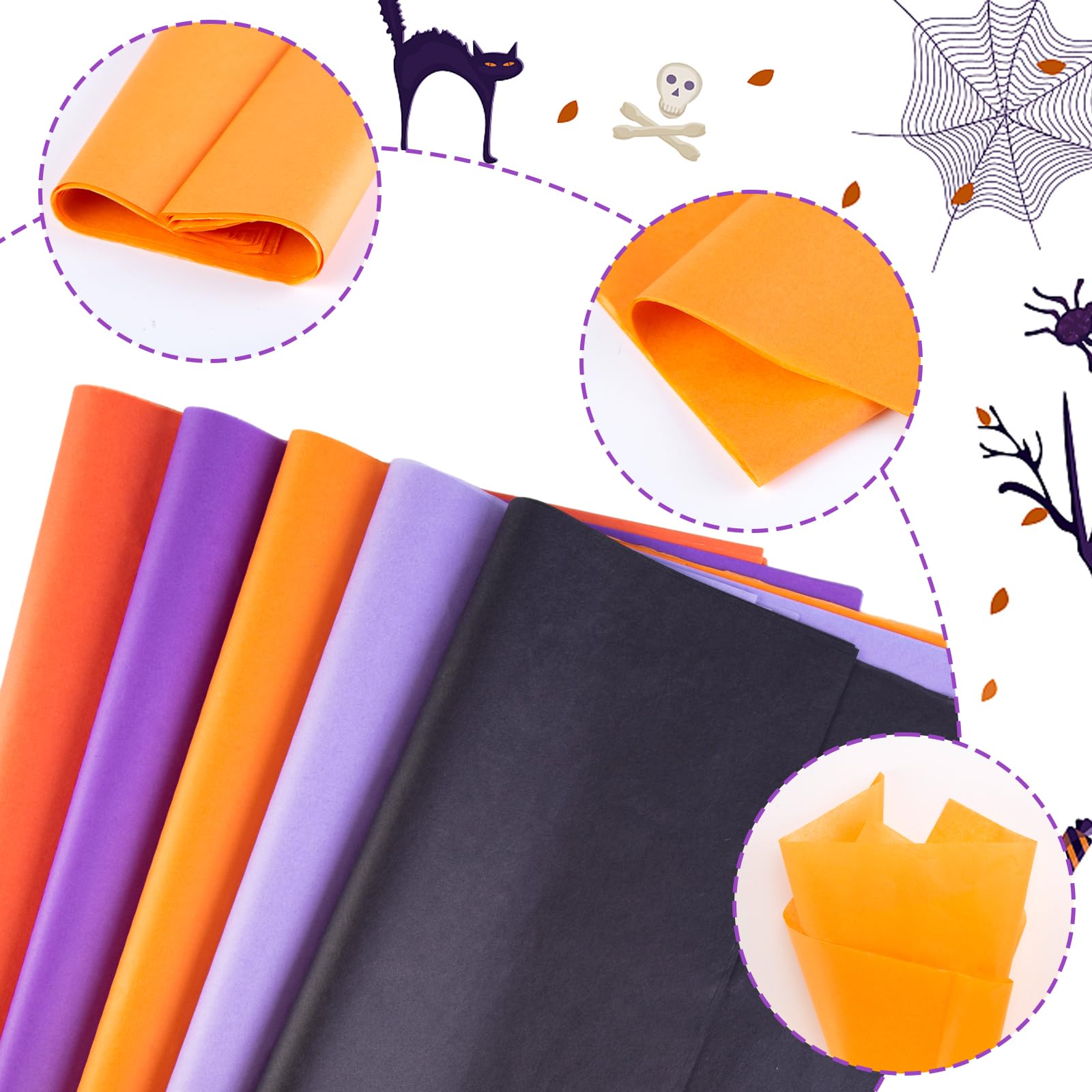 Shindel 120 Sheets Tissue Paper for Halloween, Halloween Wrapping Paper 20x14 Inch Gift Wrapping Paper for Halloween DIY Crafts Gift Box Wrapping 5 Colors