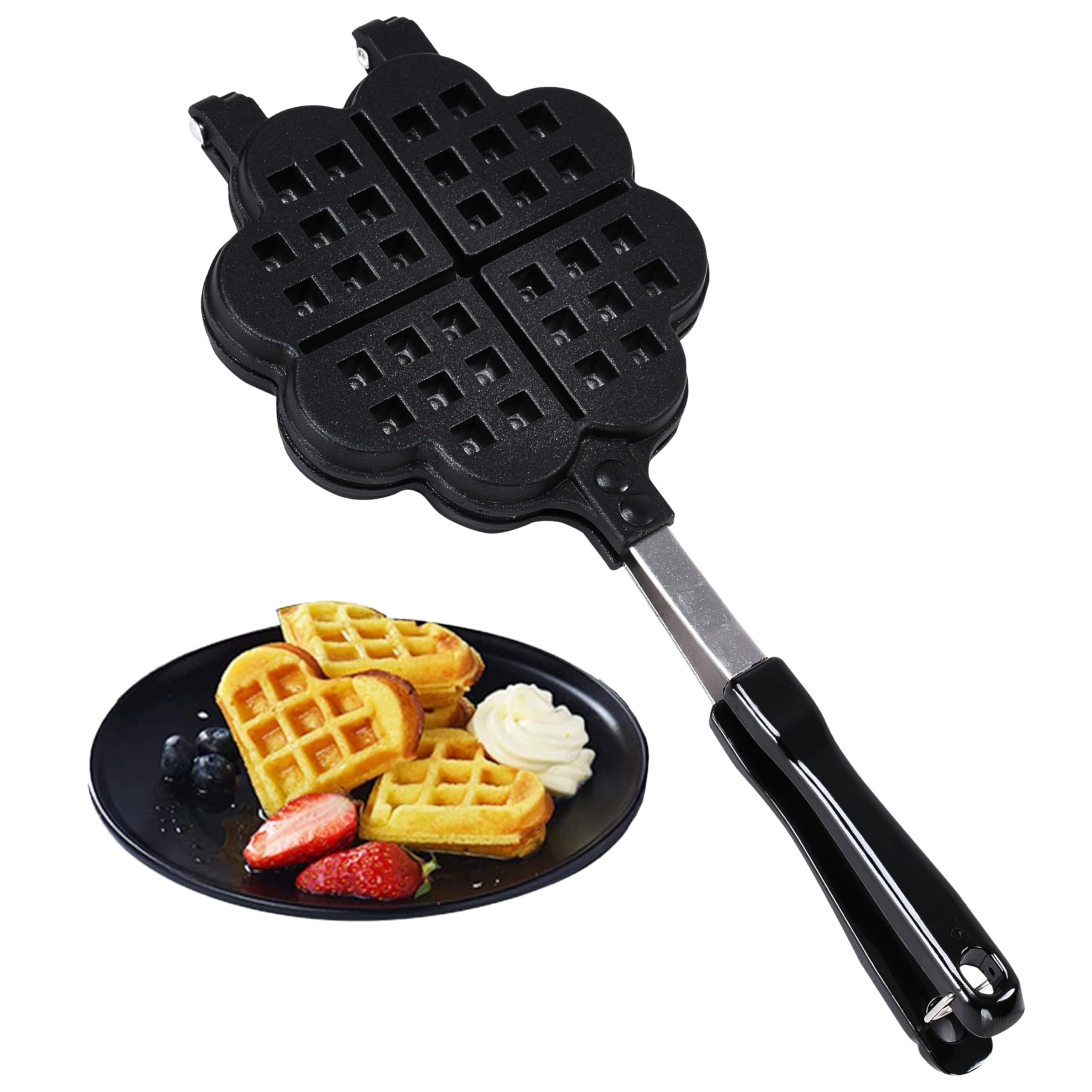 Bruntmor Stovetop Waffle Pan Set of 1 - Cast Iron Waffle Pan Maker for Pancakes, Puffs, and Waffles - Non-Electric Stovetop Griddle Panwaffle for Gas Stove - Dishwasher Safe & Non Stick Cookware