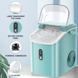 Nugget Countertop Ice Maker with Soft Chewable Pellet Ice, Automatic 34lbs in 24 Hours,Pebble Portable Ice Machine with Ice Scoop, Self-Cleaning, One-Click Operation, for Kitchen,Office Green