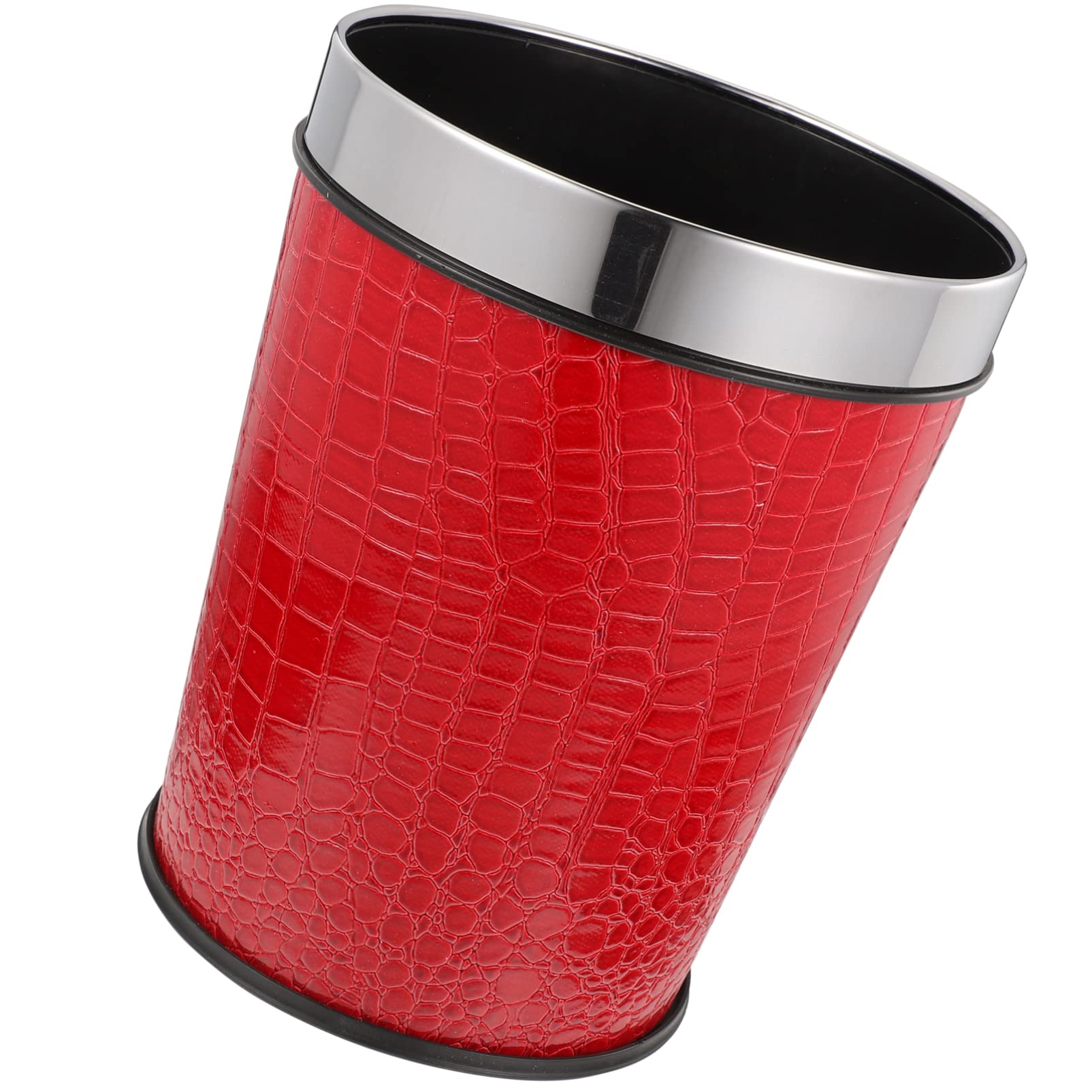 STOBOK Red Leather Trash Can, Open-Top, 11" x 11" x 11"