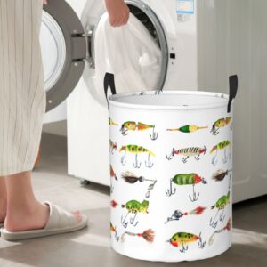 PUPSIKINS Laundry Basket Vintage Fishing Lures Laundry Hamper Collapsible Dirty Clothes Baskets Round Laundry Bag With Handles For Bathroom Bedroom College Dorms Home Laundry Room Kids Room