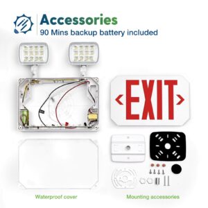 FREELICHT 2 Pack Waterproof IP65 Exit Sign with Emergency Lights, Two LED Adjustable Head Emergency Exit Light with Battery, Exit Sign for Business