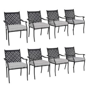 festival depot 8-piece outdoor patio furniture outdoor wrought iron dining chairs set for porch lawn garden balcony pool backyard with arms and cushions (8pcs, grey)