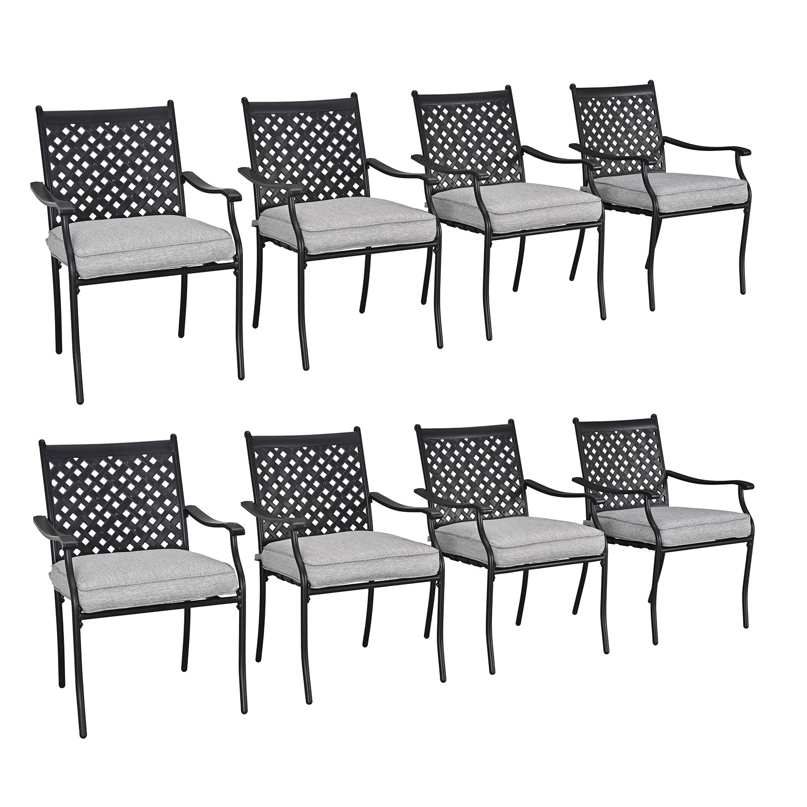 Festival Depot 8-Piece Outdoor Patio Furniture Outdoor Wrought Iron Dining Chairs Set for Porch Lawn Garden Balcony Pool Backyard with Arms and Cushions (8Pcs, Grey)