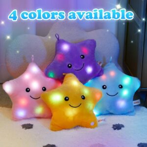 WEWILL 9'' LED Twinkle Star Soft Plush Pillow Toys Glowing Stuffed Star Light up Pillow Plush with Colorful Night Lights Birthday Valentines Day Gift for Toddler Kids(Blue)