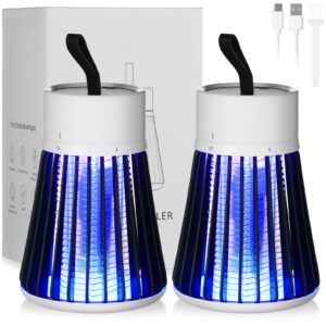 kittmip 2 pcs electric bug zapper bulk rechargeable mosquito killer fly zapper mosquito trap outdoor portable mosquito lamp with usb and hanging loop for home camp insect, up to 6 hours of battery