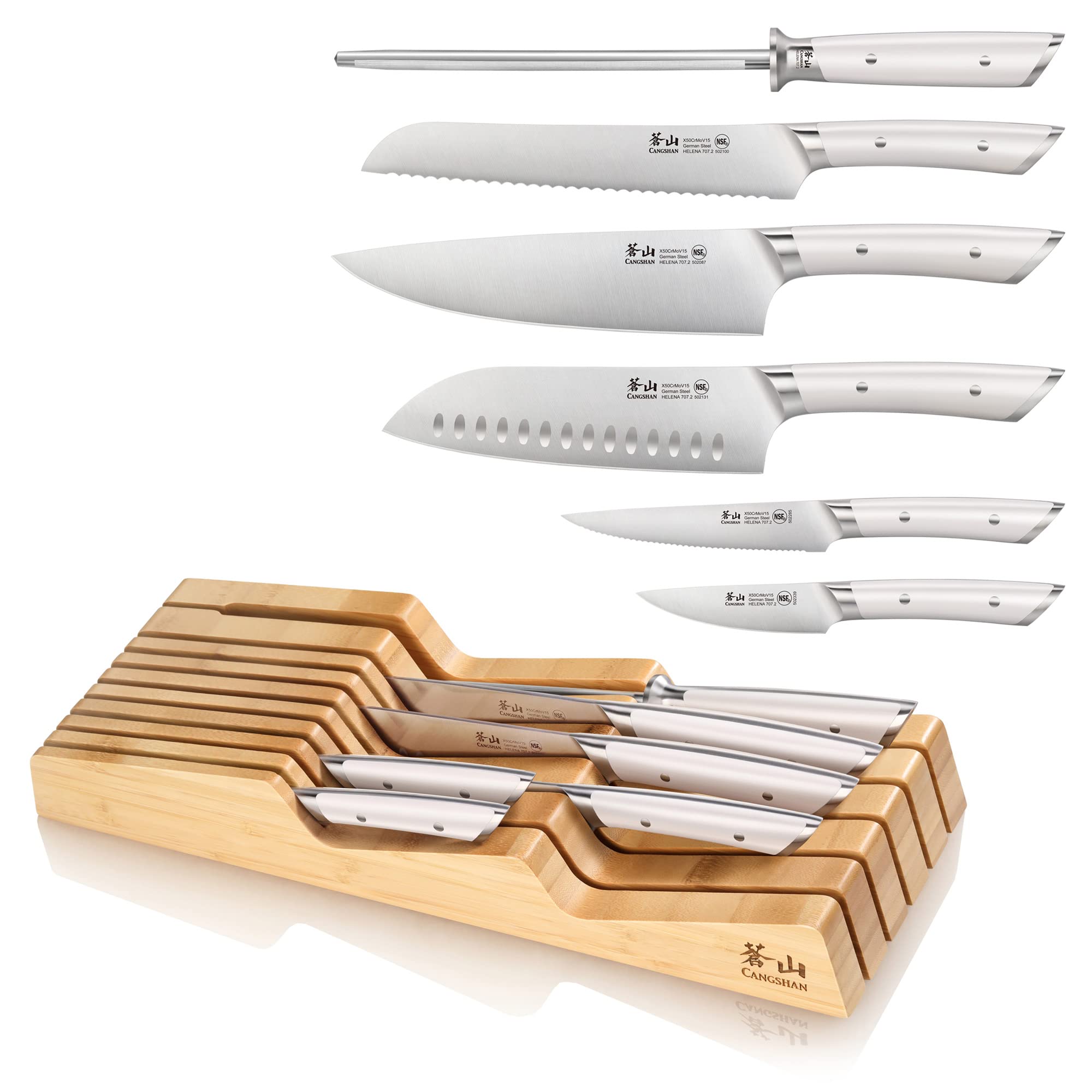 Cangshan HELENA Series German Steel Forged 7-Piece In-Drawer Knife Set (White)