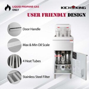 KICHKING Natural Gas Floor Fryer, 3 Tube Commercial Deep Fryer with 2 Baskets, 40 lbs Capacity, 90000 BTU, Restaurant Stainless Steel Gas Upright Fryer, Deep Floor Fryer Consistent Temp 200-400°F