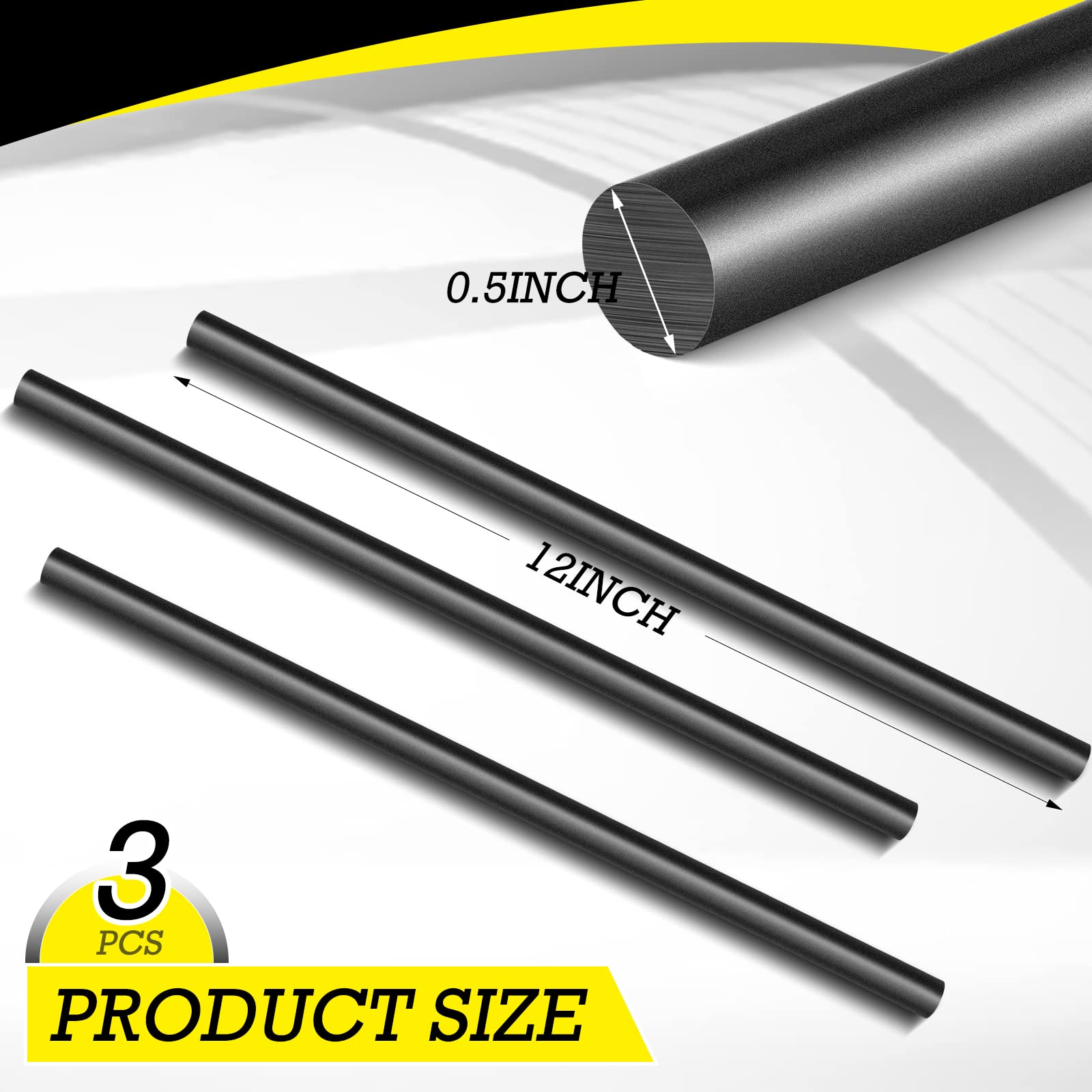 Lounsweer 3 Pcs Graphite Rod 0.5"OD x 12"L Crucible Graphite Stir Rod Stick Long Carbon Stirring Rod for Melting Casting Refining Gold Silver Copper High Temperature Glass