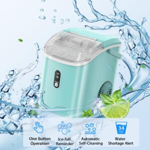 Nugget Countertop Ice Maker with Soft Chewable Pellet Ice, Automatic 34lbs in 24 Hours,Pebble Portable Ice Machine with Ice Scoop, Self-Cleaning, One-Click Operation, for Kitchen,Office Green