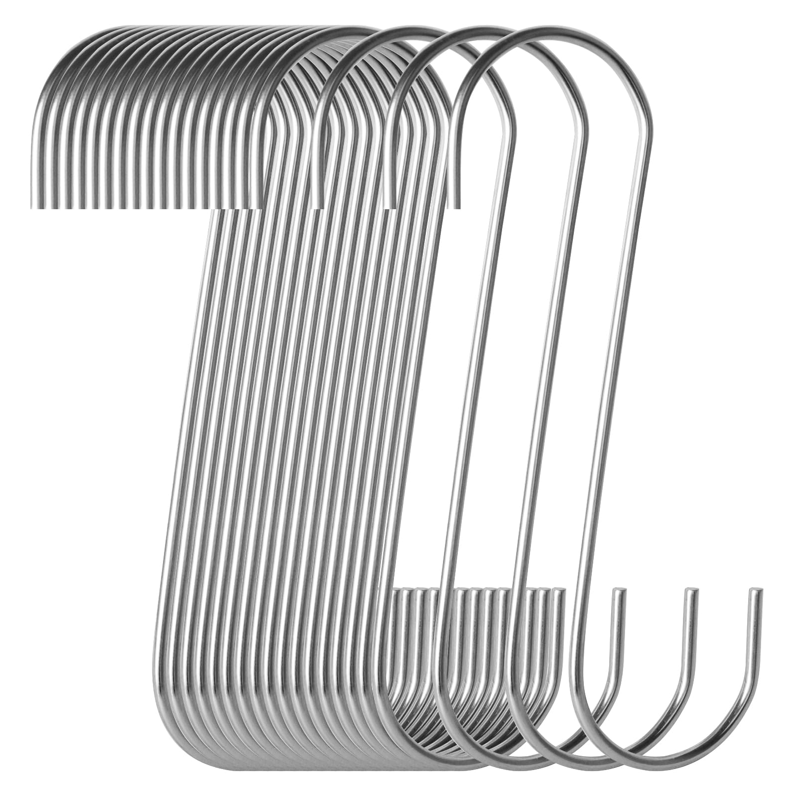 HTBMALL 20-Pack S Hooks - Stainless Steel Heavy Duty S Hooks for Hanging pots, Pans, Plants, Coffee Mugs, Towels in Kitchen and Bathroom, Coat, Bag, Work Shop, Perfect Rack Hooks